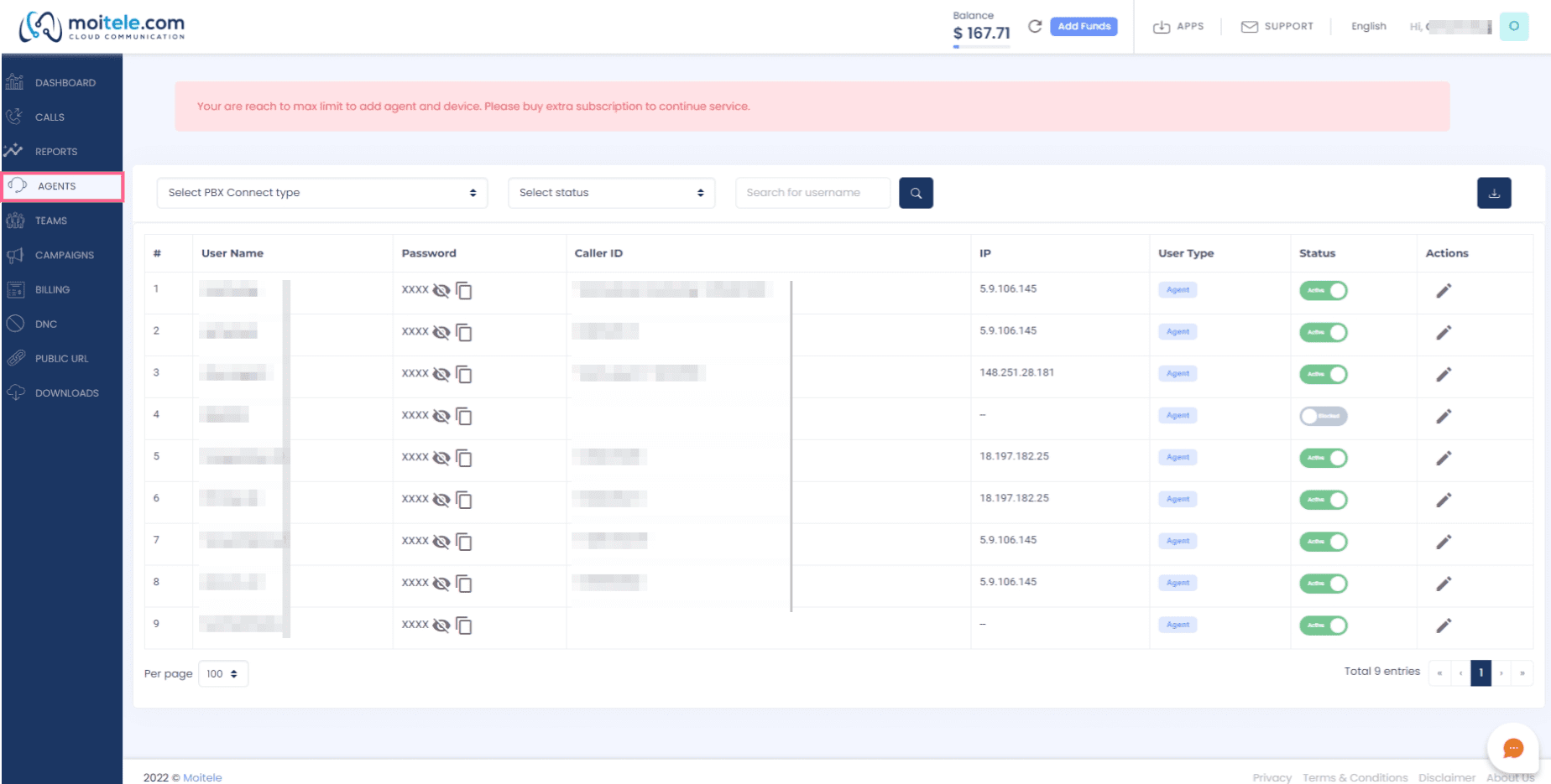 screenshot from Moitele portal
