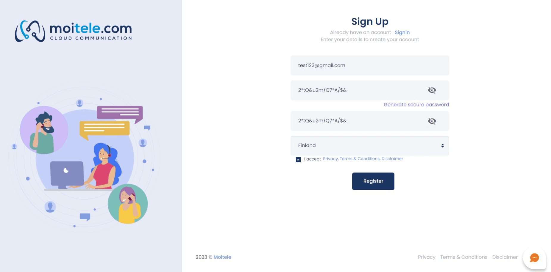 Register with Moitele
